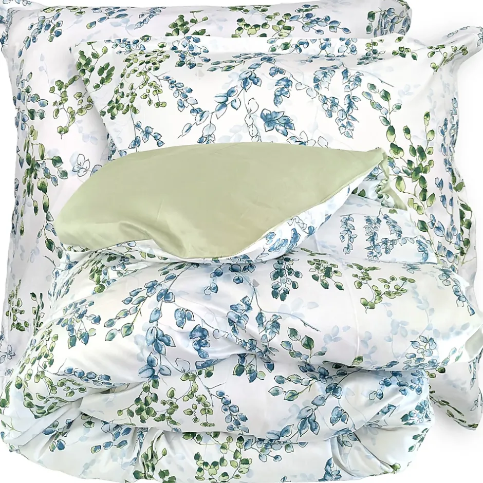 Linnea Parure de lit 240x220 cm satin de coton ANGÈLE vert tilleul 3 pièces New