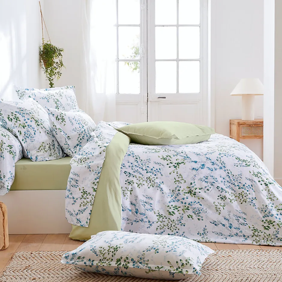 Linnea Parure de lit 240x220 cm satin de coton ANGÈLE vert tilleul 3 pièces New