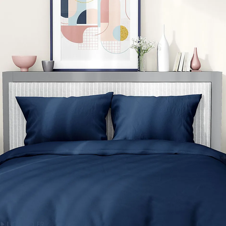 Linnea Parure de lit 240x220 cm satin de coton SAPRI bleu indigo 3 pièces