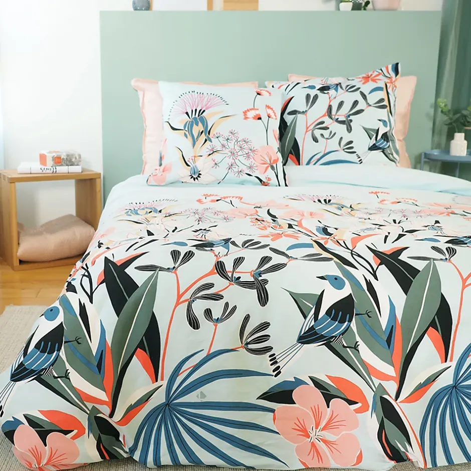 Linnea Parure de lit 240x220 cm Satin de coton PAYA Bleu 3 pièces Discount
