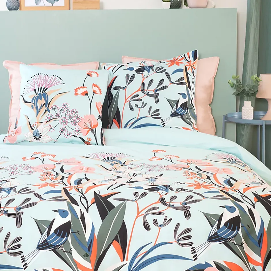 Linnea Parure de lit 240x220 cm Satin de coton PAYA Bleu 3 pièces Discount