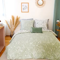 Linnea Parure de lit 240x220 cm Satin de coton SUSIE Vert 3 pièces