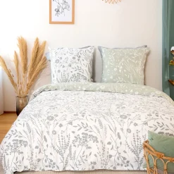 Linnea Parure de lit 240x220 cm Satin de coton SUSIE Vert 3 pièces