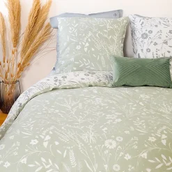 Linnea Parure de lit 240x220 cm Satin de coton SUSIE Vert 3 pièces
