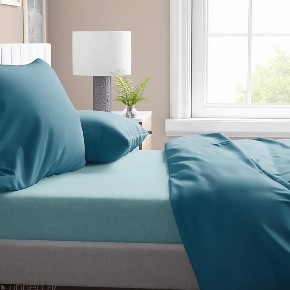 Linnea Parure de lit 240x220 cm satin de coton SAPRI vert céladon 3 pièces Clearance