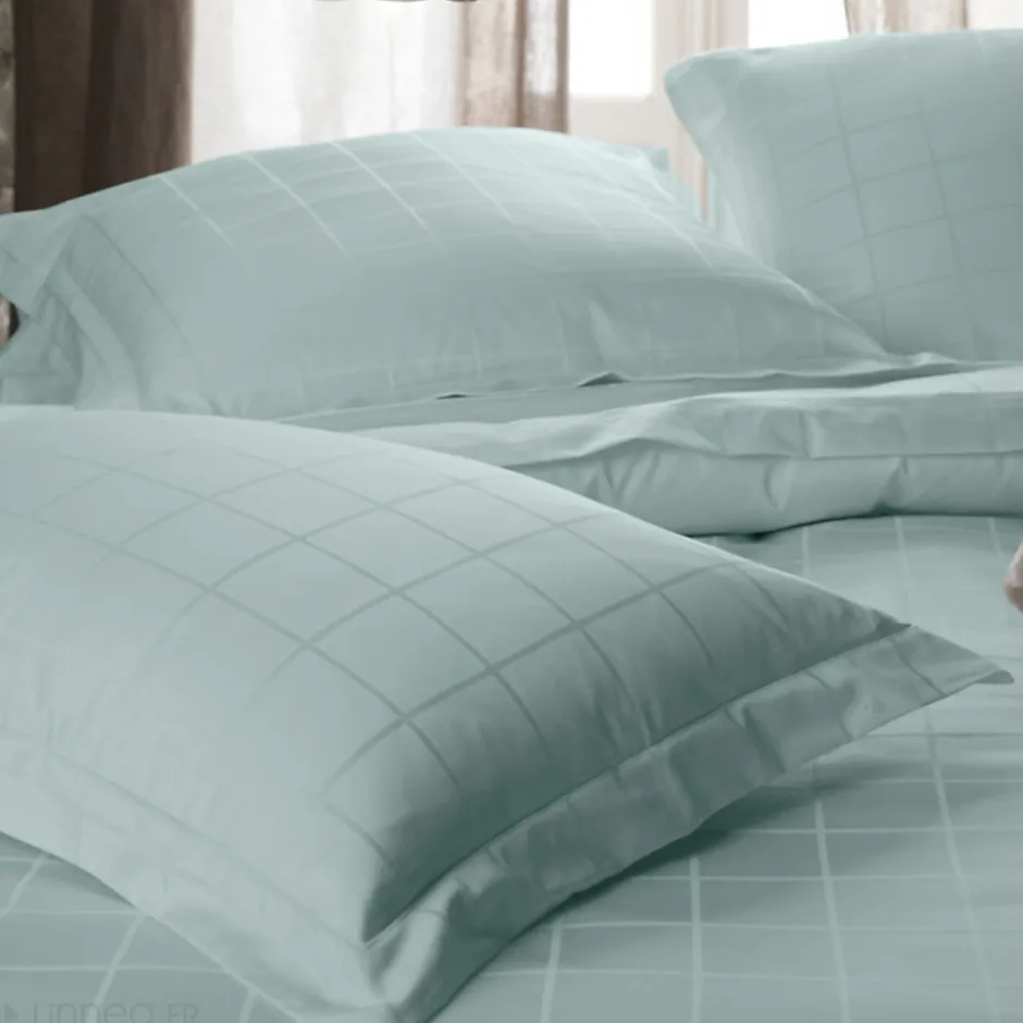 Linnea Parure de lit 280x240 cm set 65x65 satin CONCERTO carreaux vert Lichen