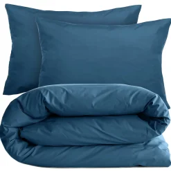Linnea Parure de lit 260x240 cm set 50x70 cm percale MANOIR bleu Marine