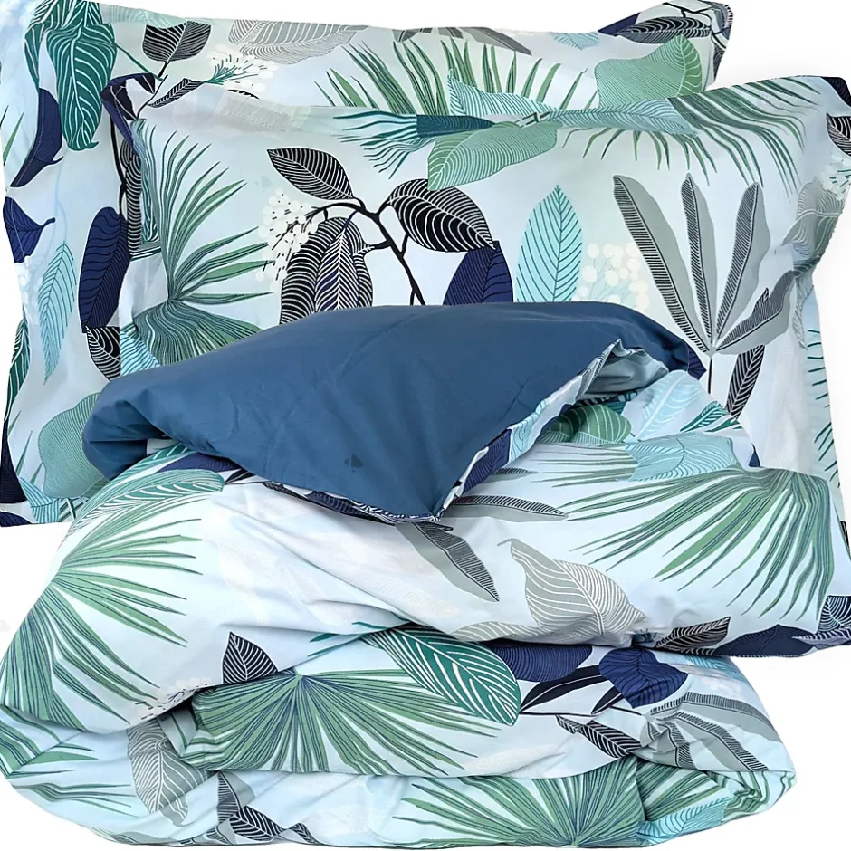 Linnea Parure de lit 260x240 cm taies 50x70 cm percale de coton MOOREA PACIFIC bleu/vert 3 pièces Outlet