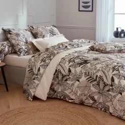 Linnea Parure de lit 200x200 cm taies 50x70 cm percale de coton ALBA beige/noir 3 pièces