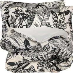 Linnea Parure de lit 260x240 cm taies 50x70 cm percale de coton ALBA beige/noir 3 pièces
