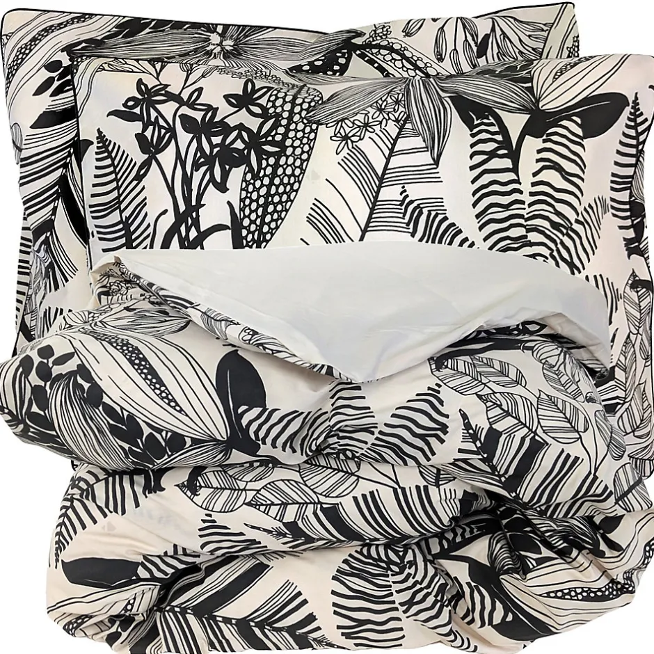 Linnea Parure de lit 260x240 cm taies 50x70 cm percale de coton ALBA beige/noir 3 pièces