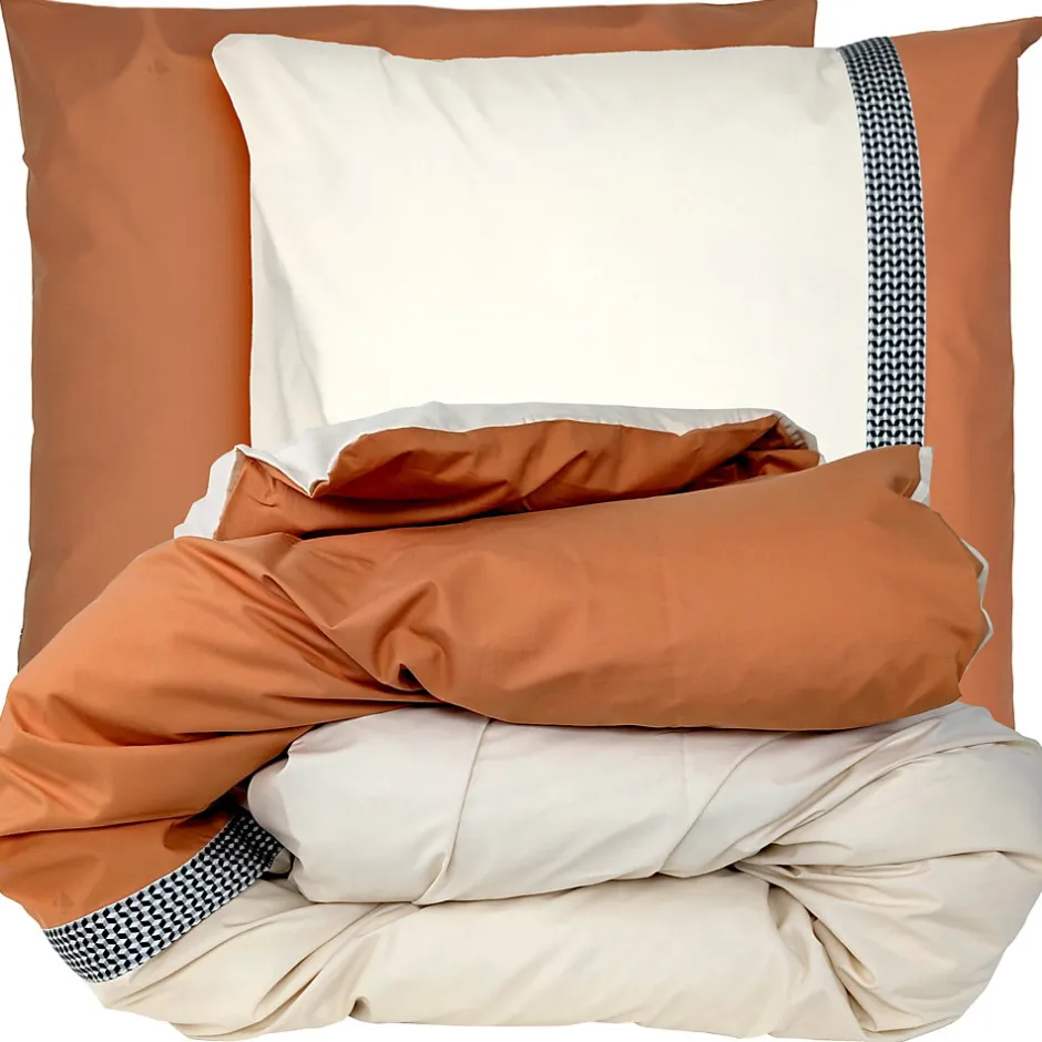 Linnea Parure de lit 140x200 cm 65x65 cm percale MACASSAR Cognac 2 pièces