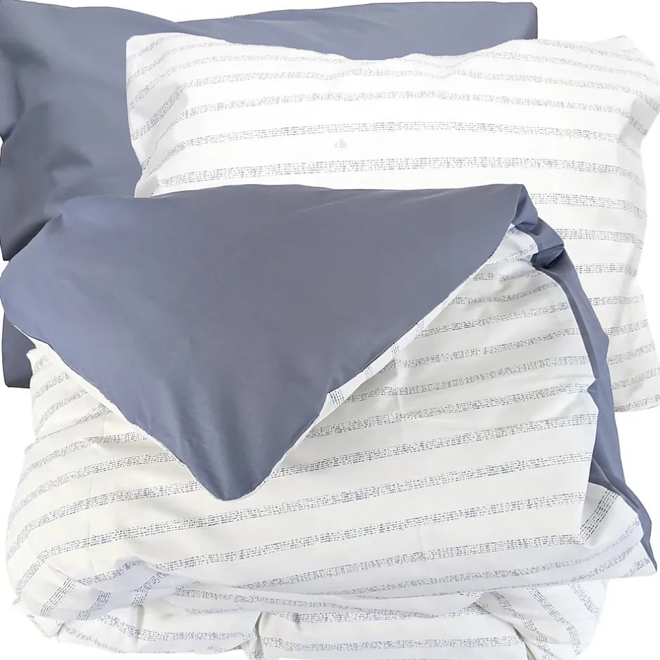 Linnea Parure de lit 280x240 cm 50x70 cm percale GABY bleu Baltique 3 pièces New