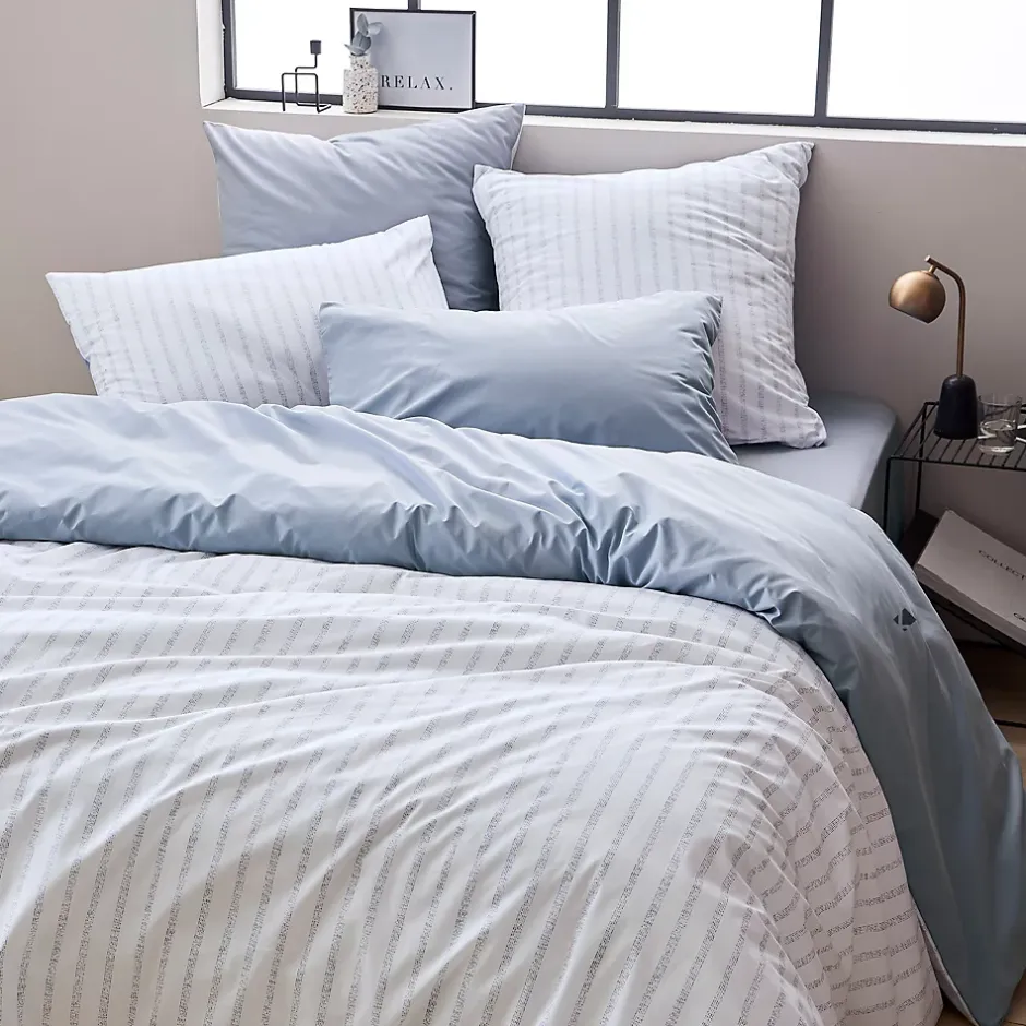 Linnea Parure de lit 280x240 cm 50x70 cm percale GABY bleu Baltique 3 pièces New