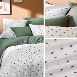 Linnea Parure de lit 260x240 cm 65x65 cm percale coton ALEX vert Kaki 3 pièces New