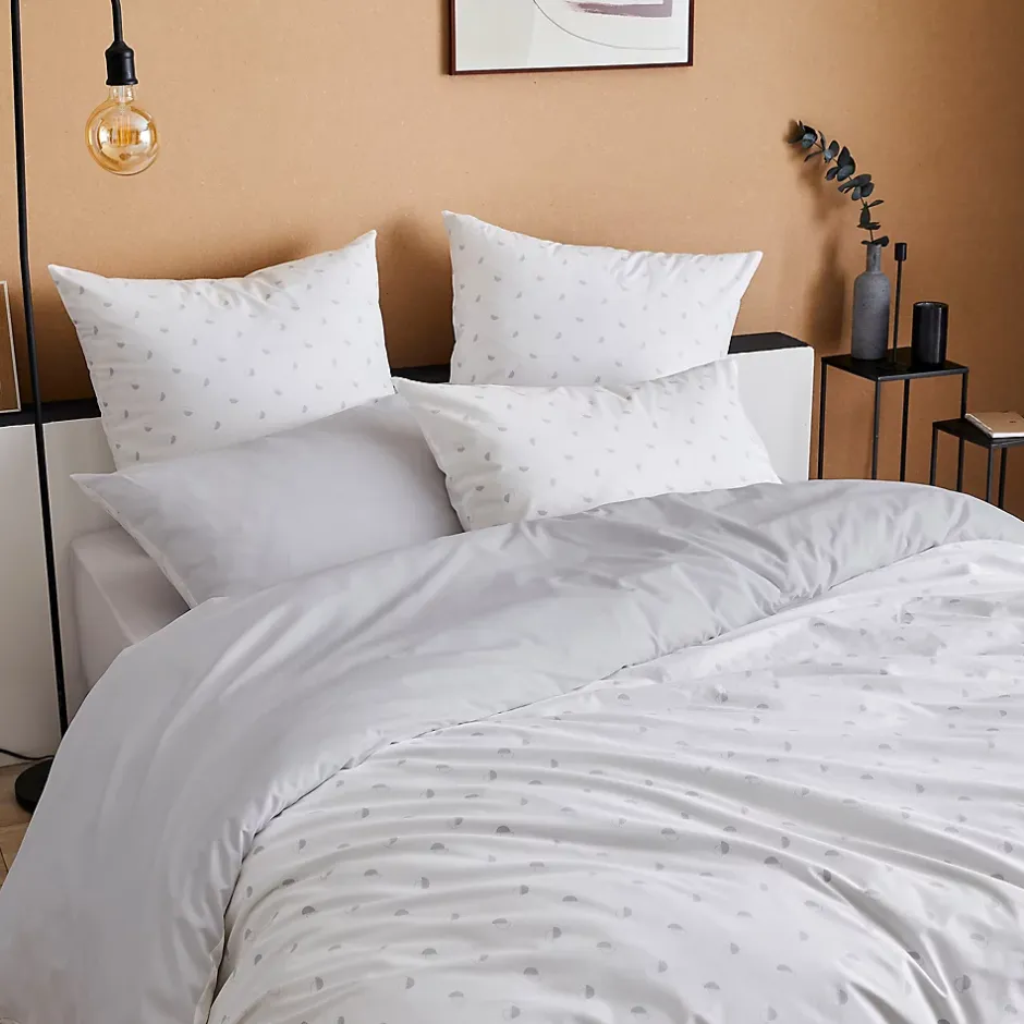 Linnea Parure de lit 260x240 cm 50x70 cm percale ALEX gris Nuage 3 pièces New