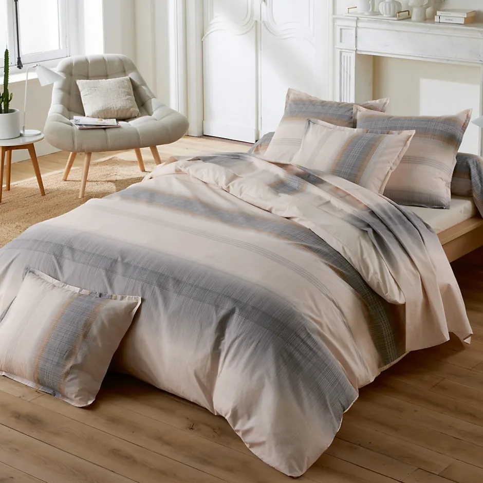 Linnea Parure de lit 260x240 cm 50x70 cm percale ESTEBAN beige 3 pièces