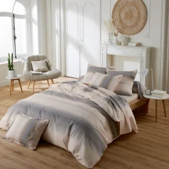 Linnea Parure de lit 260x240 cm 50x70 cm percale ESTEBAN beige 3 pièces