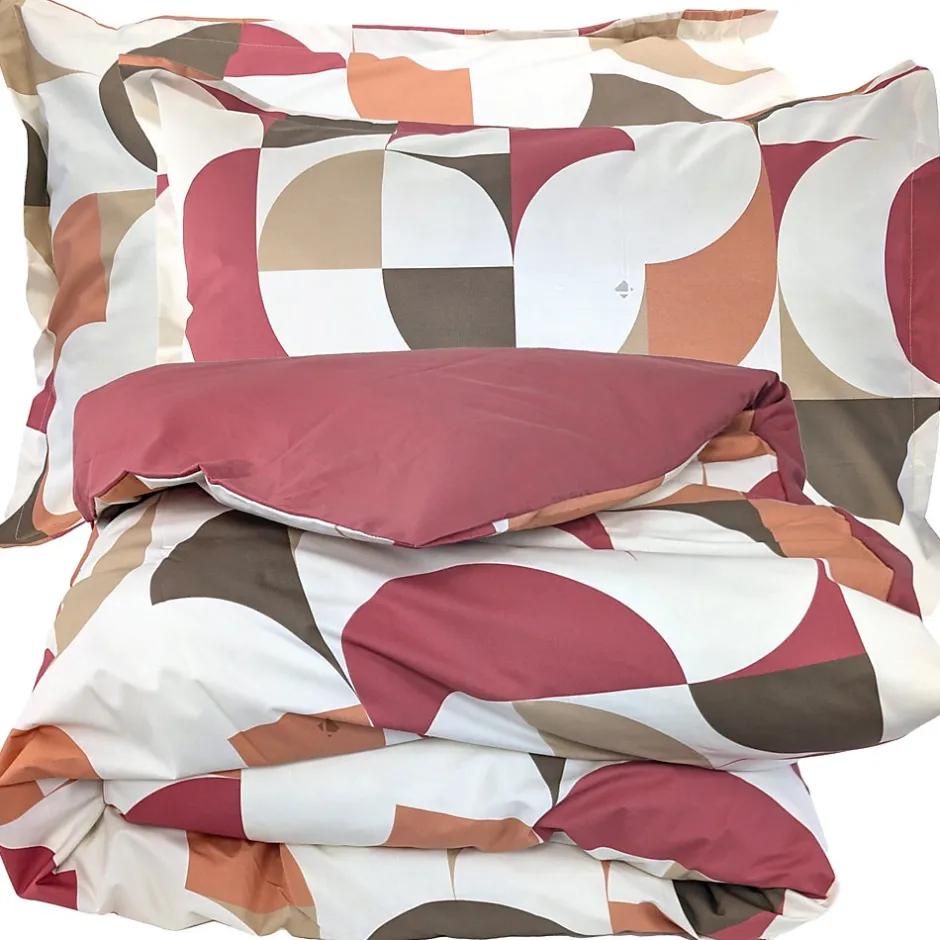 Linnea Parure de lit 280x240 cm 50x70 cm percale MODULO acajou 3 pièces