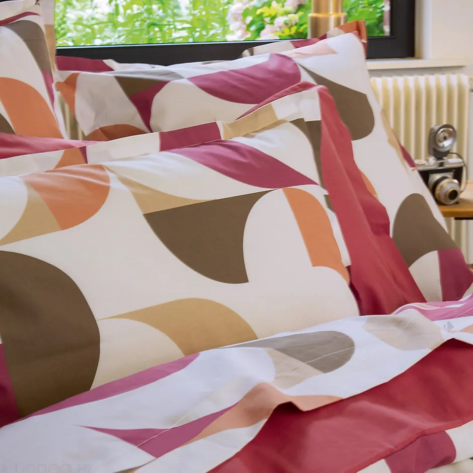 Linnea Parure de lit 280x240 cm 50x70 cm percale MODULO acajou 3 pièces
