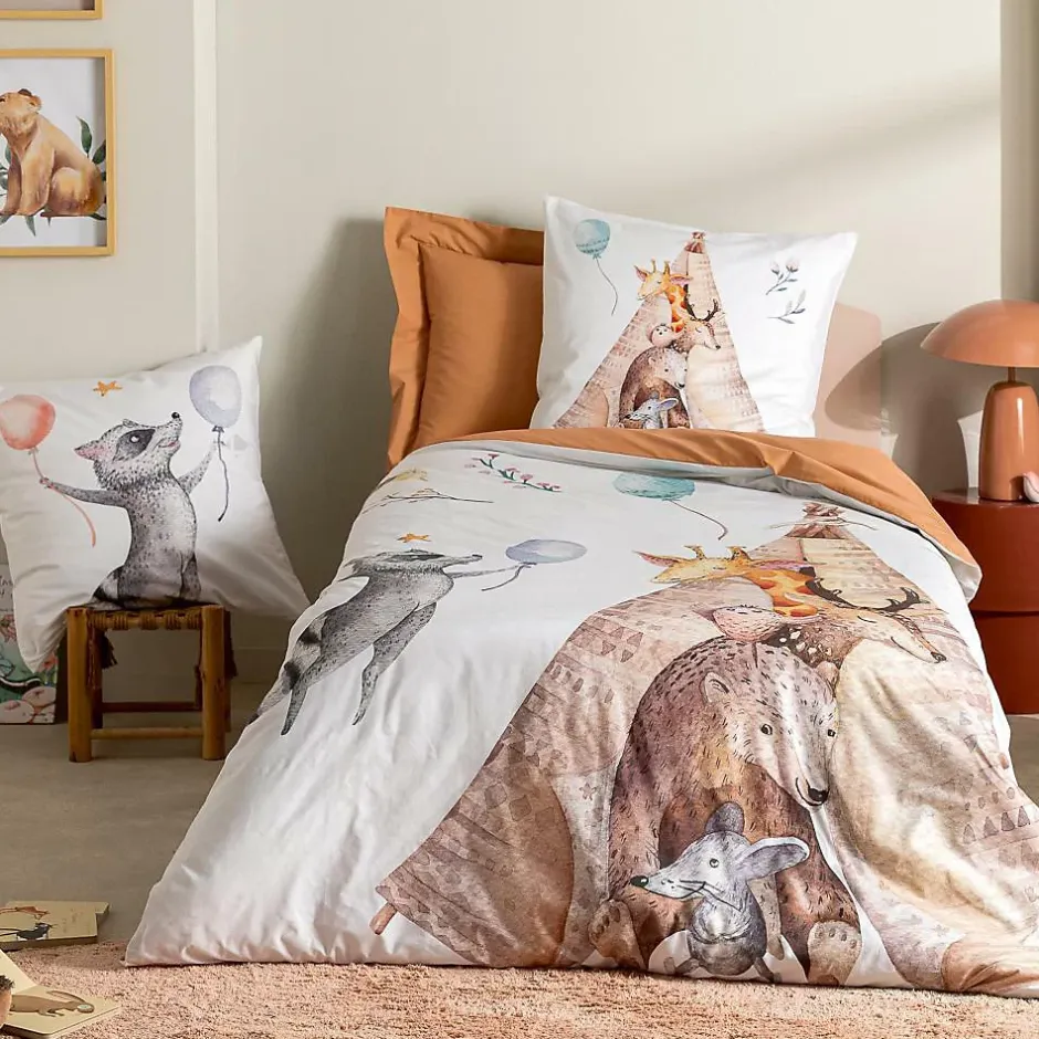 Linnea Parure de lit 200x200 cm 65x65 cm percale de coton TIPI blanc 3 pièces Sale