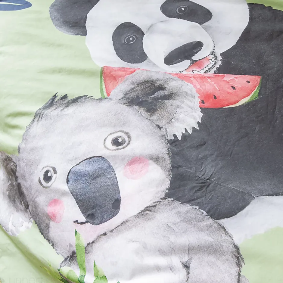 Linnea Parure de lit 200x200 cm 65x65 cm percale de coton PANDA vert 3 pièces Hot