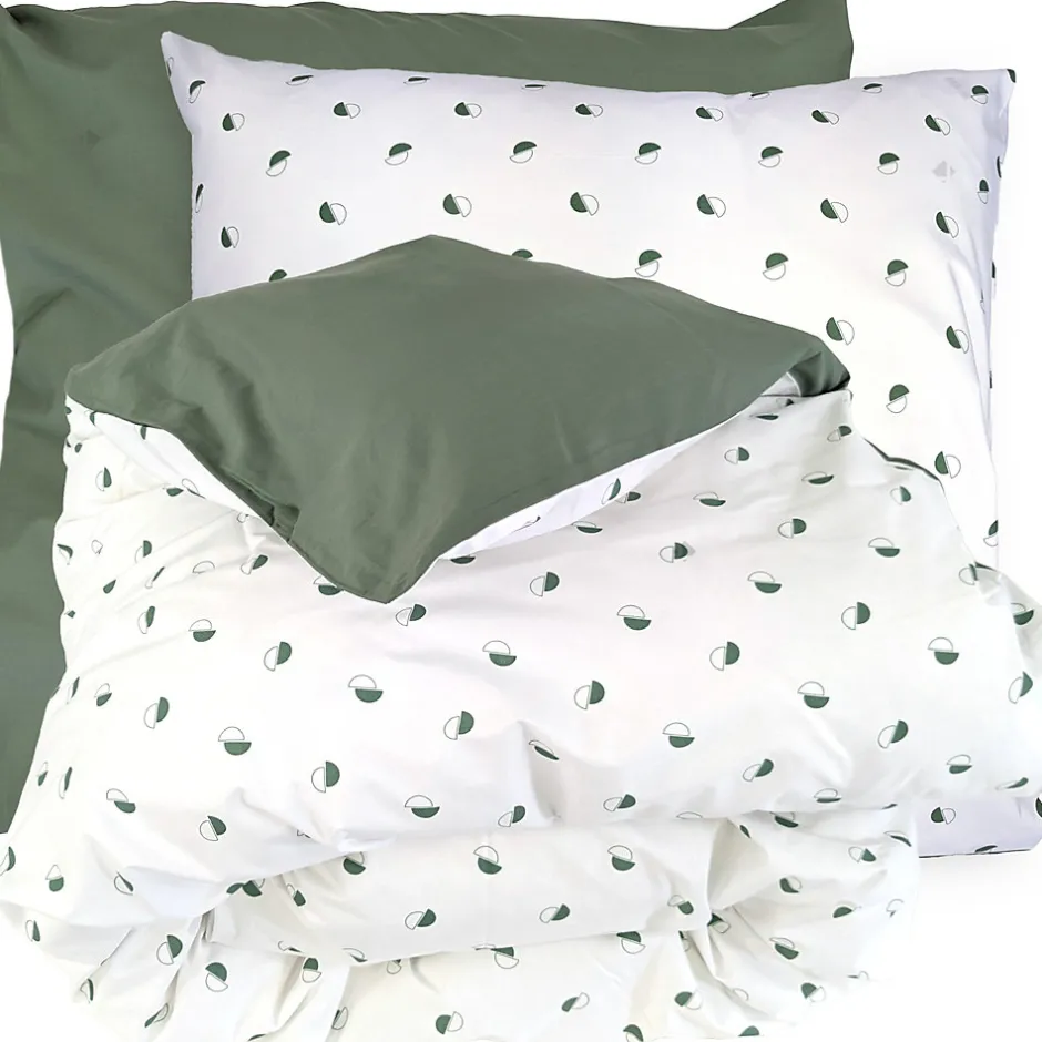 Linnea Parure de lit 140x200 cm 65x65 cm percale coton ALEX vert Kaki 2 pièces