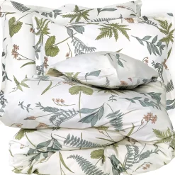 Linnea Parure de lit 140x200 cm 50x70 cm percale de coton FÉERIE Blanc sauge New