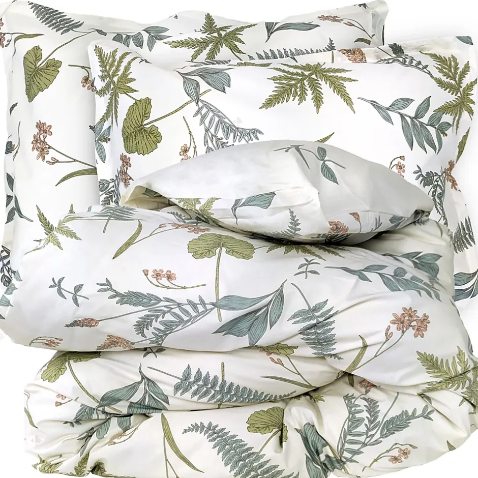Linnea Parure de lit 140x200 cm 50x70 cm percale de coton FÉERIE Blanc sauge New