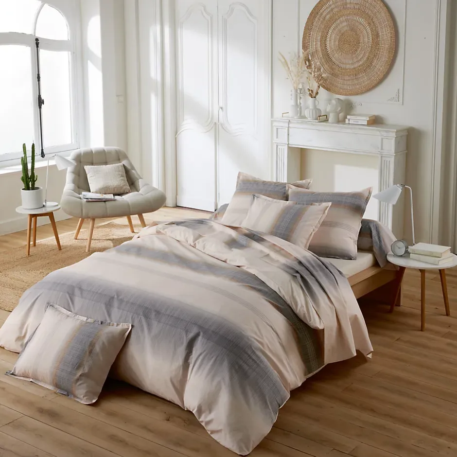 Linnea Parure de lit 240x220 cm 50x70 cm percale ESTEBAN beige 3 pièces Outlet