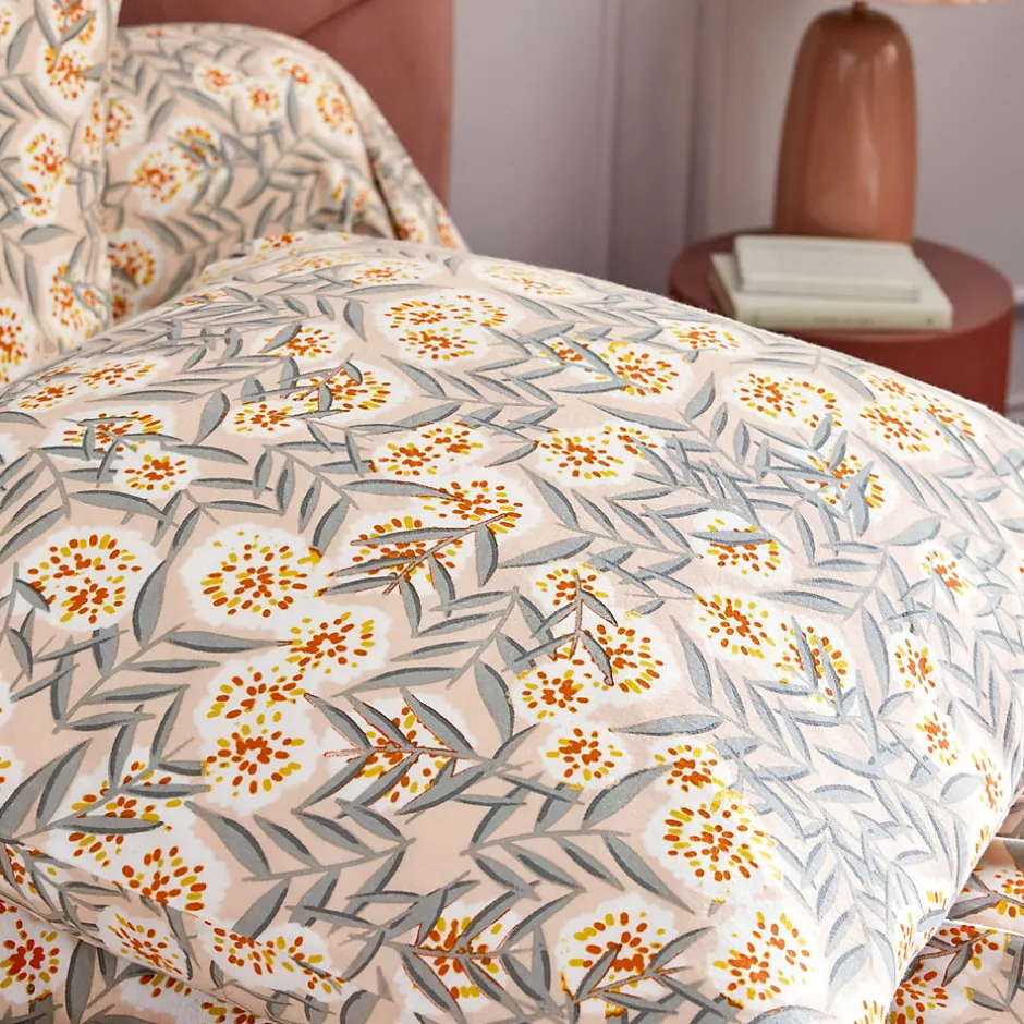 Linnea Parure de lit 140x200 cm 65x65 flanelle LILY gris orange 2 pièces