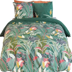 Linnea Parure de lit 240x220cm en coton GIGAJUNG vert motif tropical 3 pièces