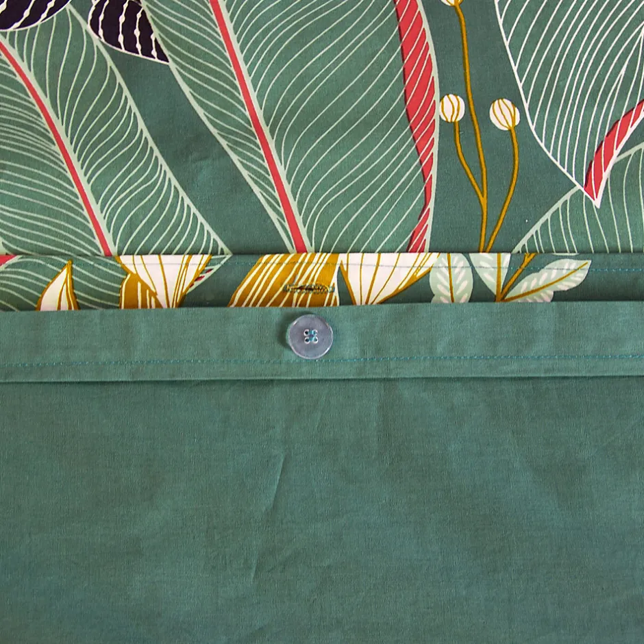 Linnea Parure de lit 240x220cm en coton GIGAJUNG vert motif tropical 3 pièces