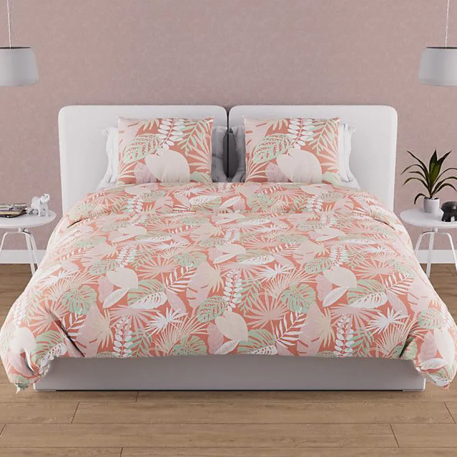 Soleil D'Ocre Parure housse de couette en coton 57 fils 240x220 cm TANZANIE corail, par