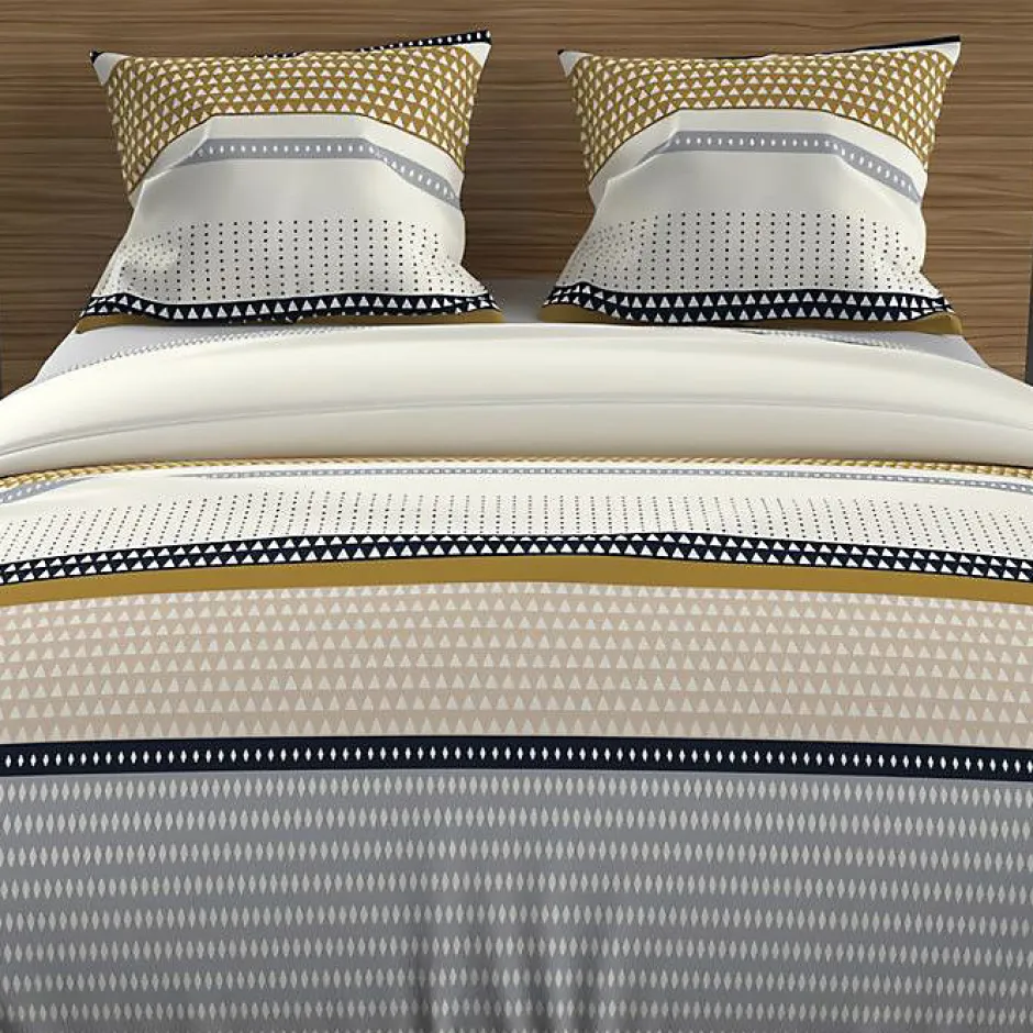 Soleil D'Ocre Parure housse de couette en coton 57 fils 240x220 cm THALES moutarde, par