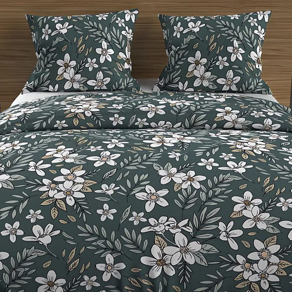 Soleil D'Ocre Parure housse de couette en coton 57 fils 240x220 cm MANON vert, par Hot