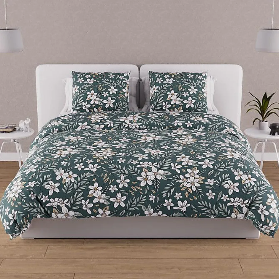 Soleil D'Ocre Parure housse de couette en coton 57 fils 240x220 cm MANON vert, par Hot