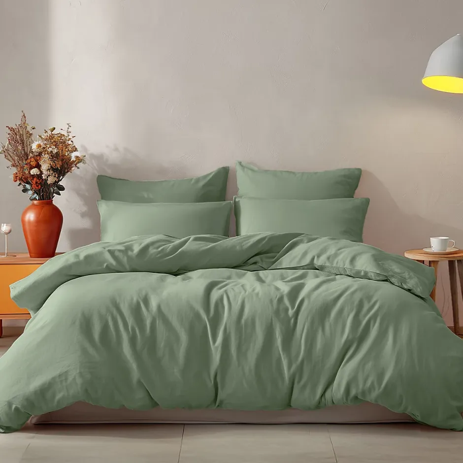 Sensei Maison Parure housse de couette 260x240 cm avec 2 taies 65x65 cm en coton Sauge STUDIO Outlet