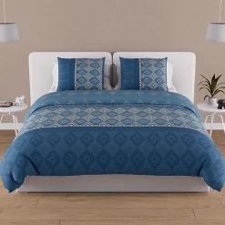 Soleil D'Ocre Parure housse de couette en coton 57 fils 240x220 cm ETHNO bleu, par