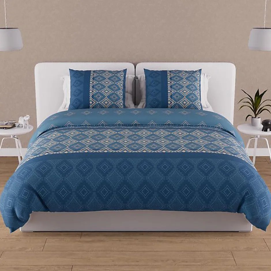 Soleil D'Ocre Parure housse de couette en coton 57 fils 240x220 cm ETHNO bleu, par