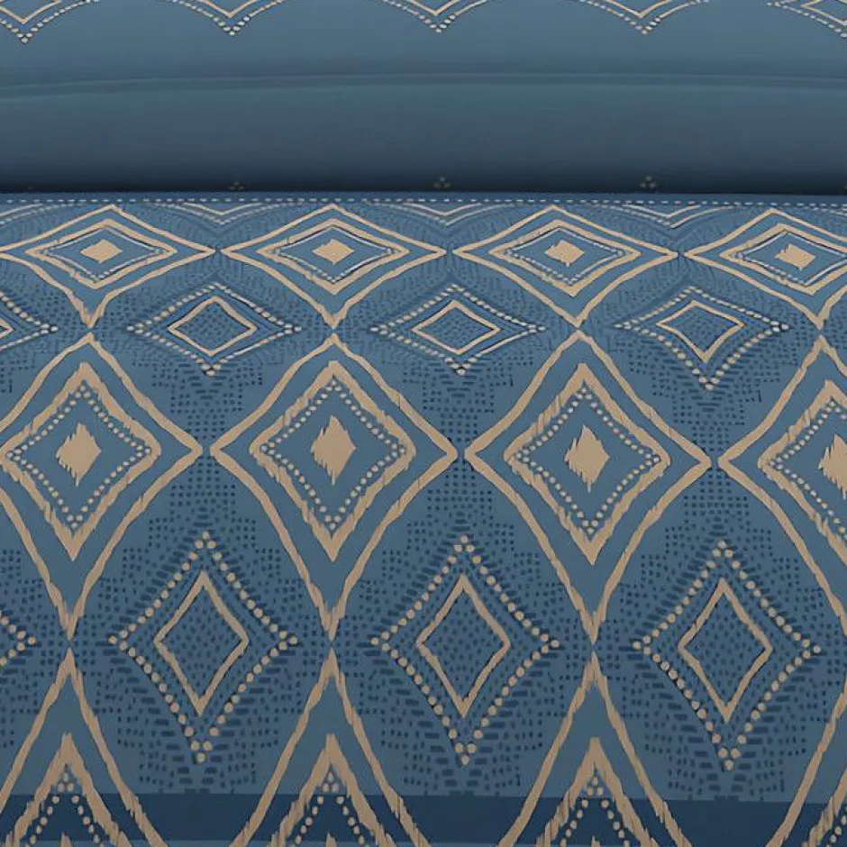 Soleil D'Ocre Parure housse de couette en coton 57 fils 240x220 cm ETHNO bleu, par