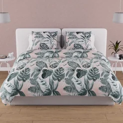 Soleil D'Ocre Parure housse de couette en coton 57 fils 240x220 cm TROPIC vert, par
