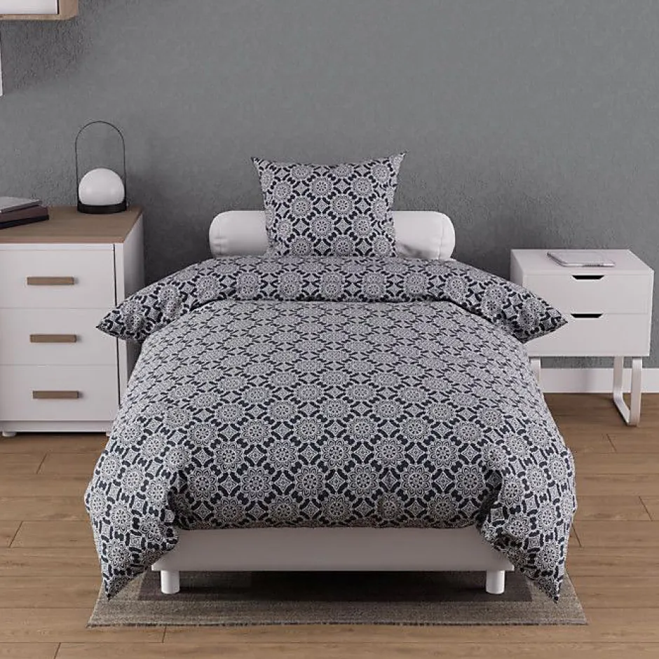 Soleil D'Ocre Parure housse de couette coton 57 fils 140x200 cm ESMERALDA marine, par New