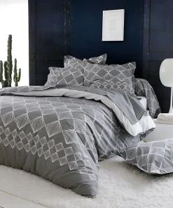 Tradilinge Parure Housse de Couette FOREVER GRIS (140x200 cm - Gris clair)