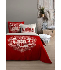 Douceur D'Intérieur Parure housse de couette valloire rouge 240 x 220 cm - 100 % coton - 220x240cm - Rouge