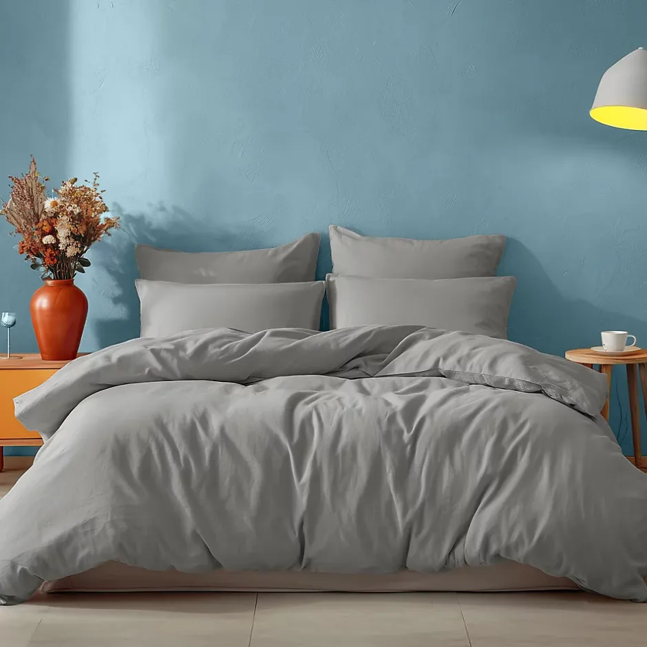 Sensei Maison Parure housse de couette 240x220 cm avec 2 taies 50x70 cm en coton Gris Perle STUDIO Online