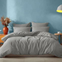 Sensei Maison Parure housse de couette 240x220 cm avec 2 taies 65x65 cm en coton Gris Perle STUDIO