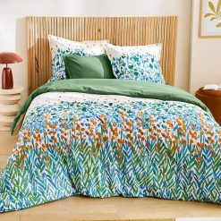 Linnea Parure 260x240 cm 65x65 cm coton ÉVASION Blanc vert 3 pièces Hot