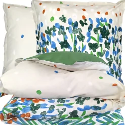 Linnea Parure 300x240 cm 65x65 cm coton ÉVASION Blanc vert 3 pièces