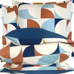 Linnea Parure 300x240 cm 65x65 cm percale MODULO bleu cobalt 3 pièces